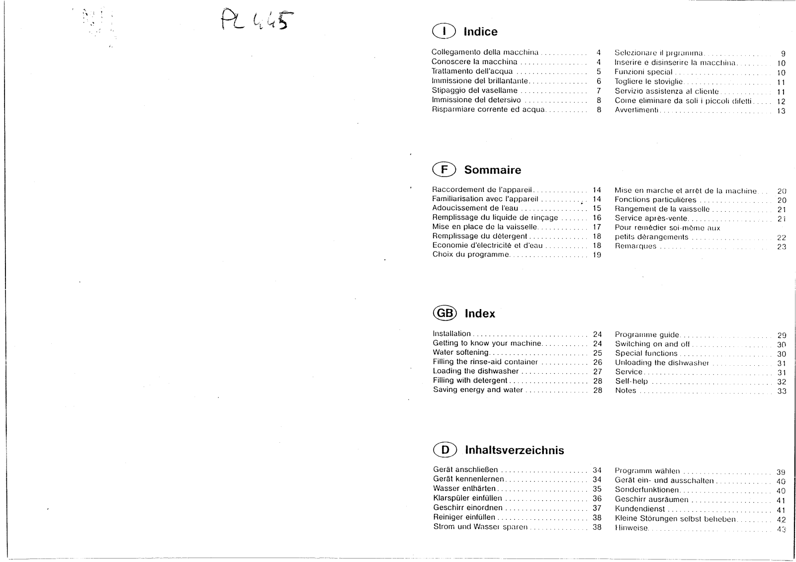 Smeg PL445 User Manual