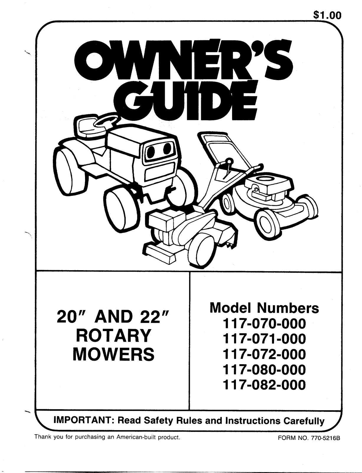 MTD 117-070-000, 117-071-000, 117-072-000, 117-082-000, 117-080-000 User Manual