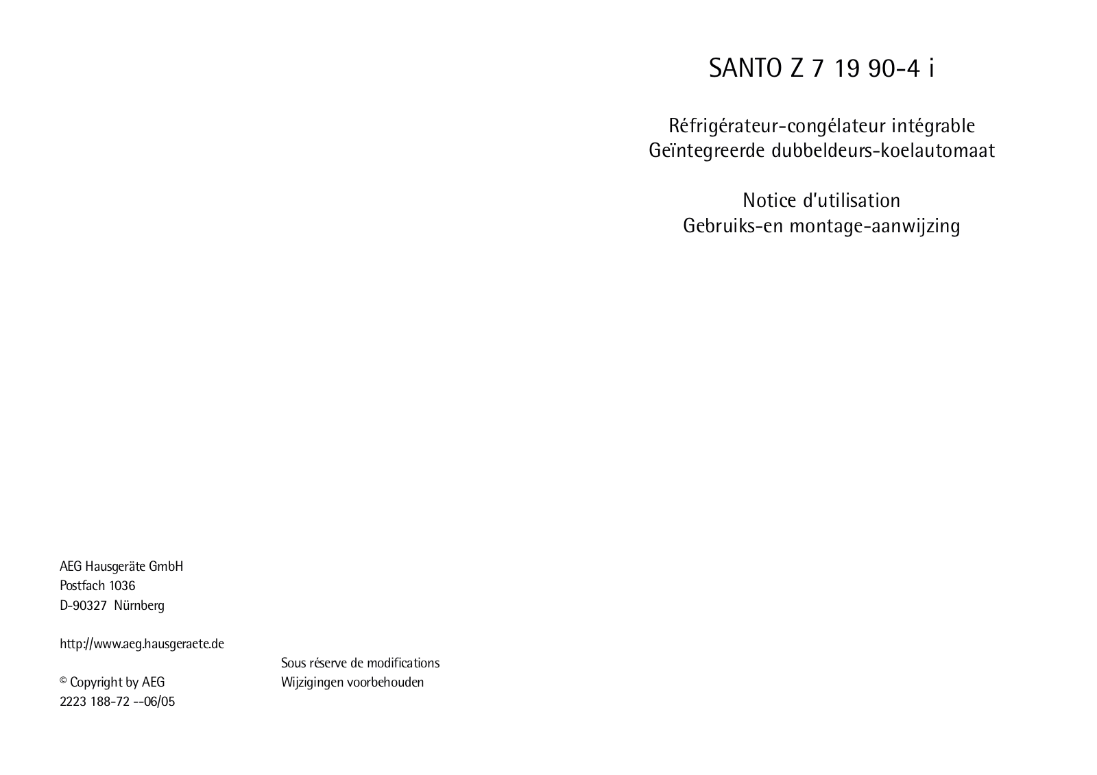 Aeg SANTO Z 7 19 90-4 i User Manual