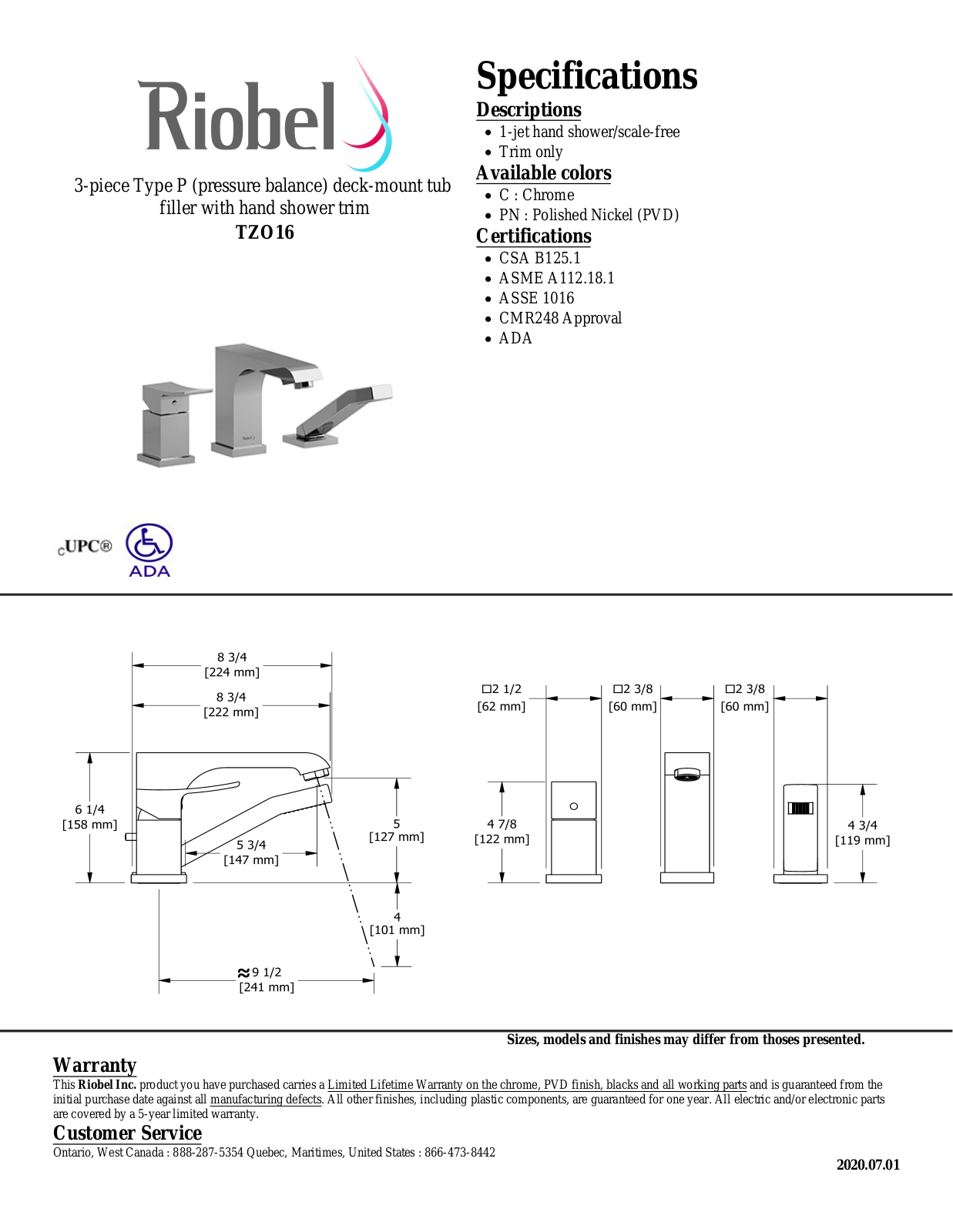 Riobel TZO16BN, TZO16C, TZO16PN Specifications - ManualMachine.com