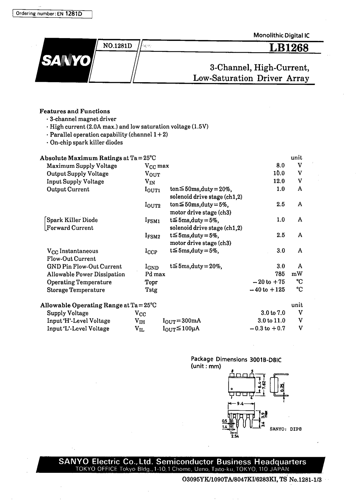 SANYO LB1268 Datasheet