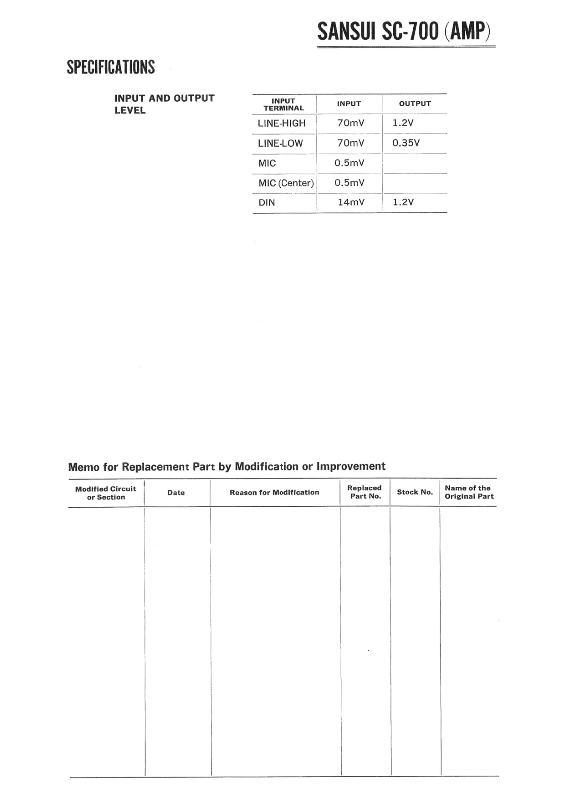 Sansui SC-700 Schematic