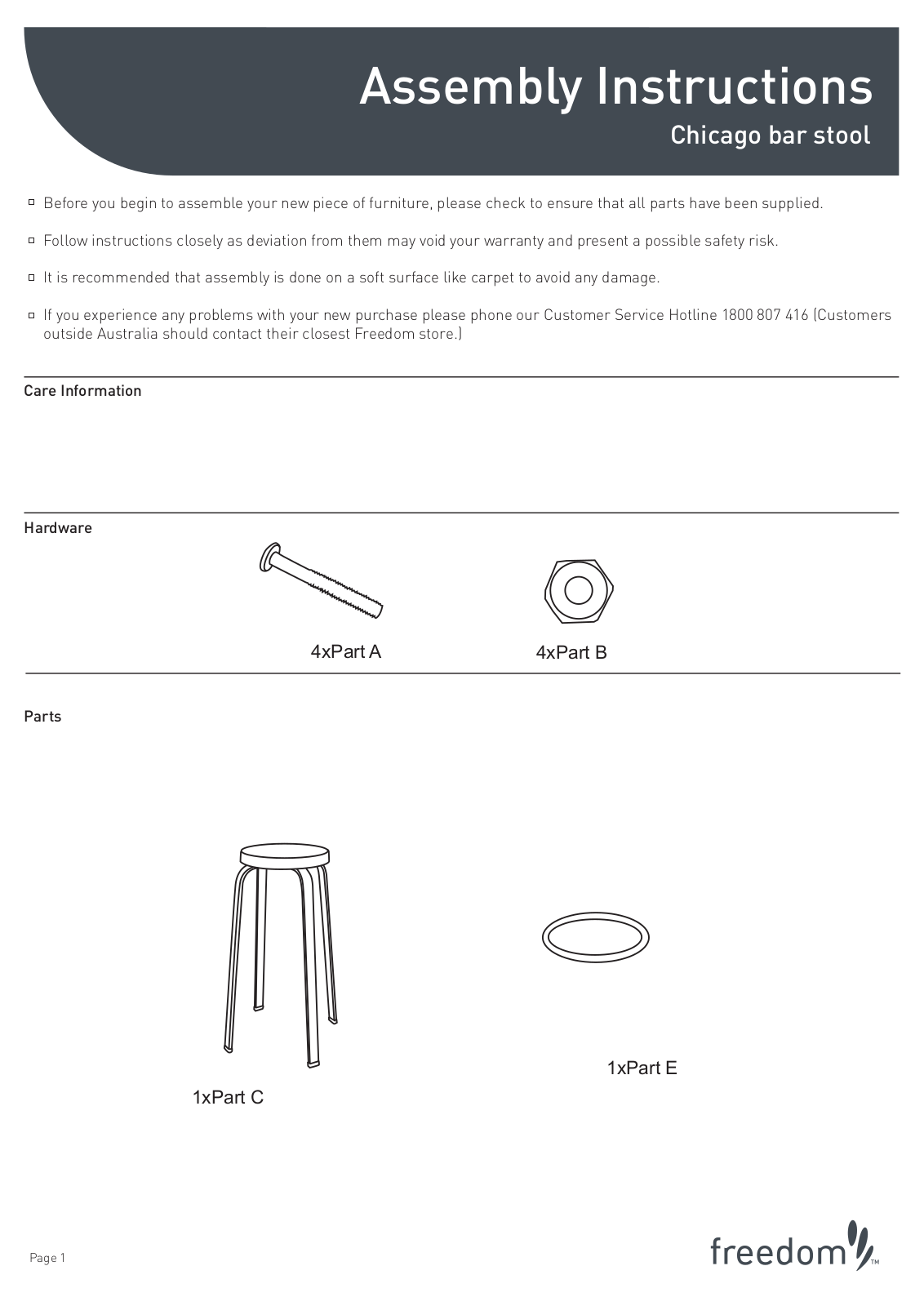 Freedom Chicago Bar Stool Assembly Instruction