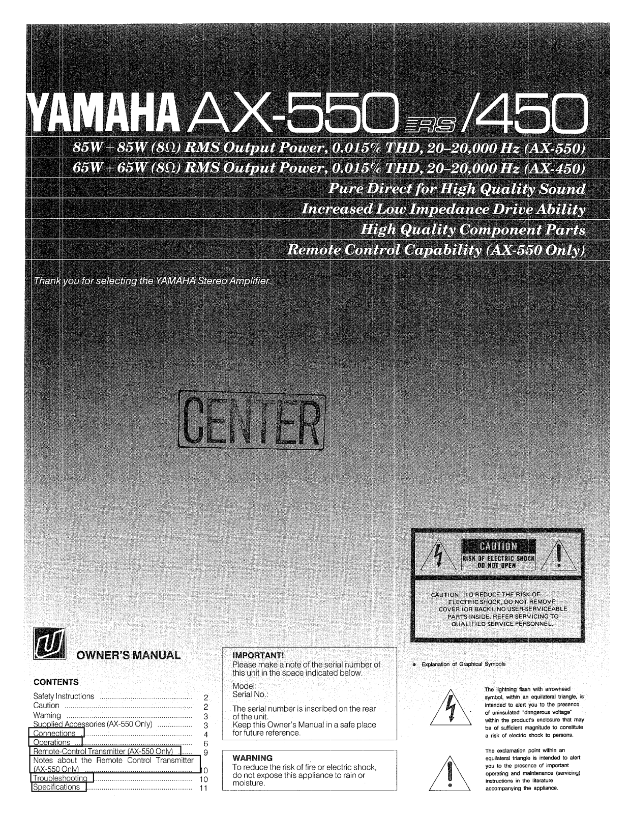 Yamaha AX-450, AX-550RS Owner Manual