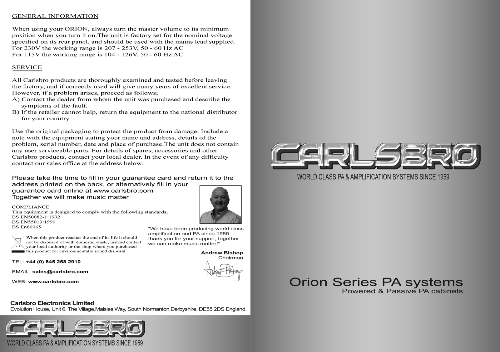 Carlsbro ORION User Manual