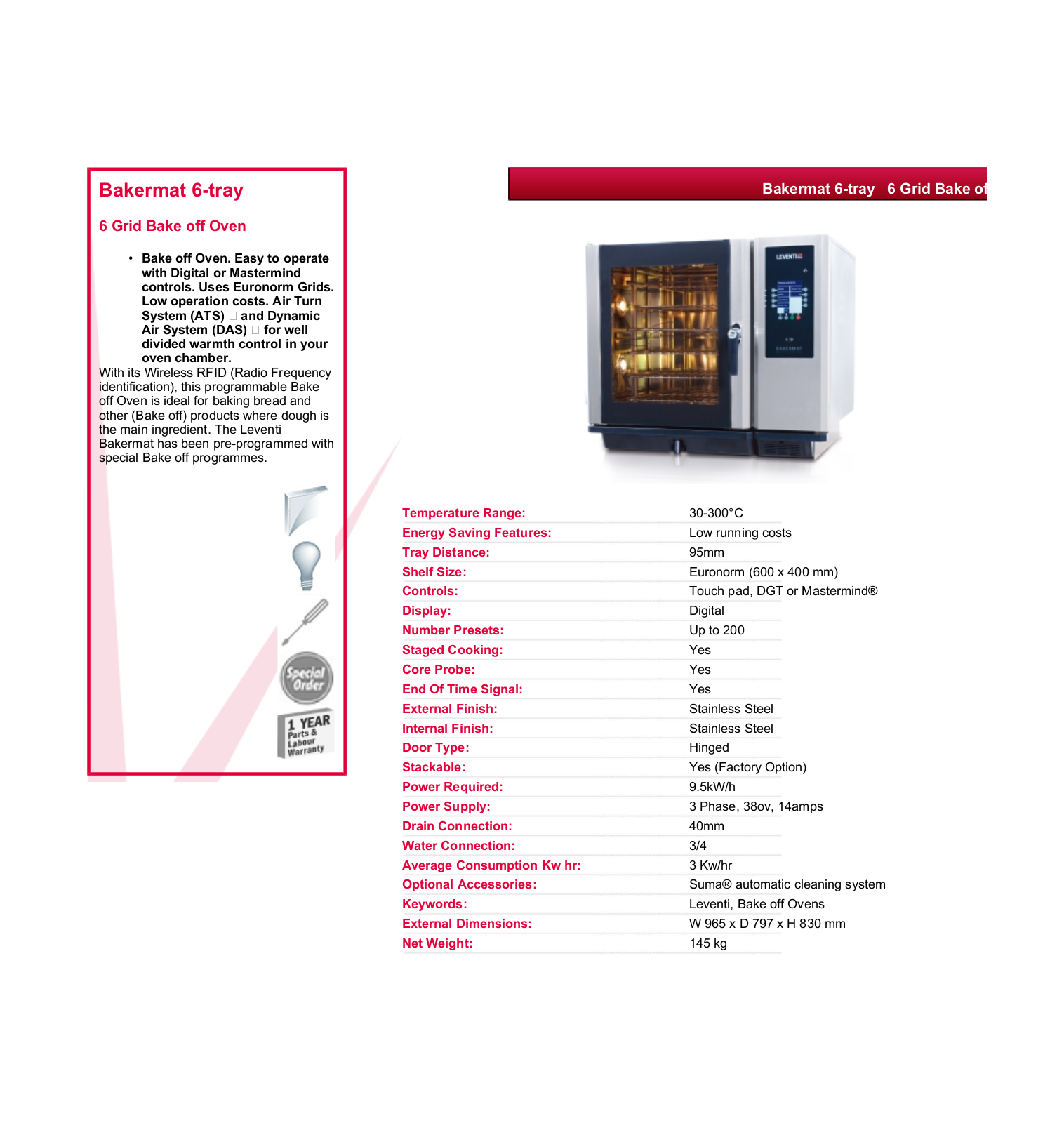 Valera BAKERMAT 6-TRAY DATASHEET