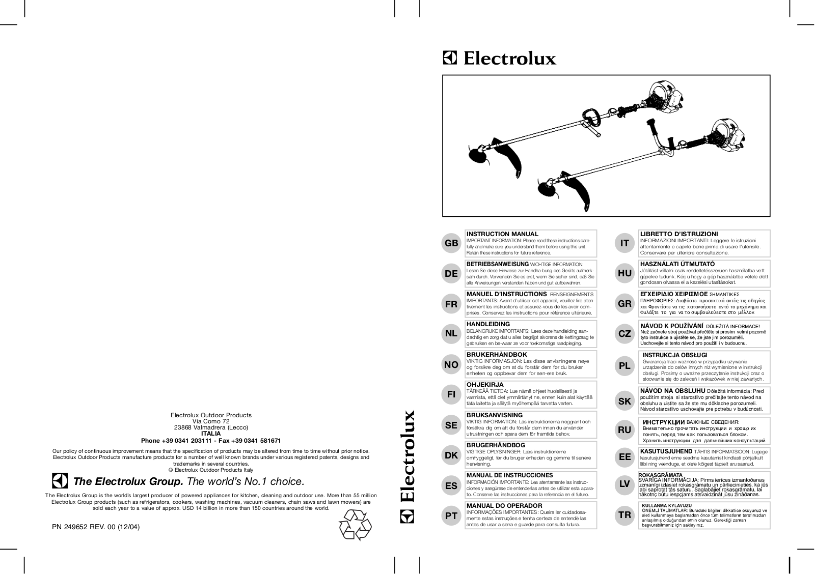 Electrolux B 340 + BORSA, B 380 + POLO, B 341 TNG, B 380, B 341 User Manual