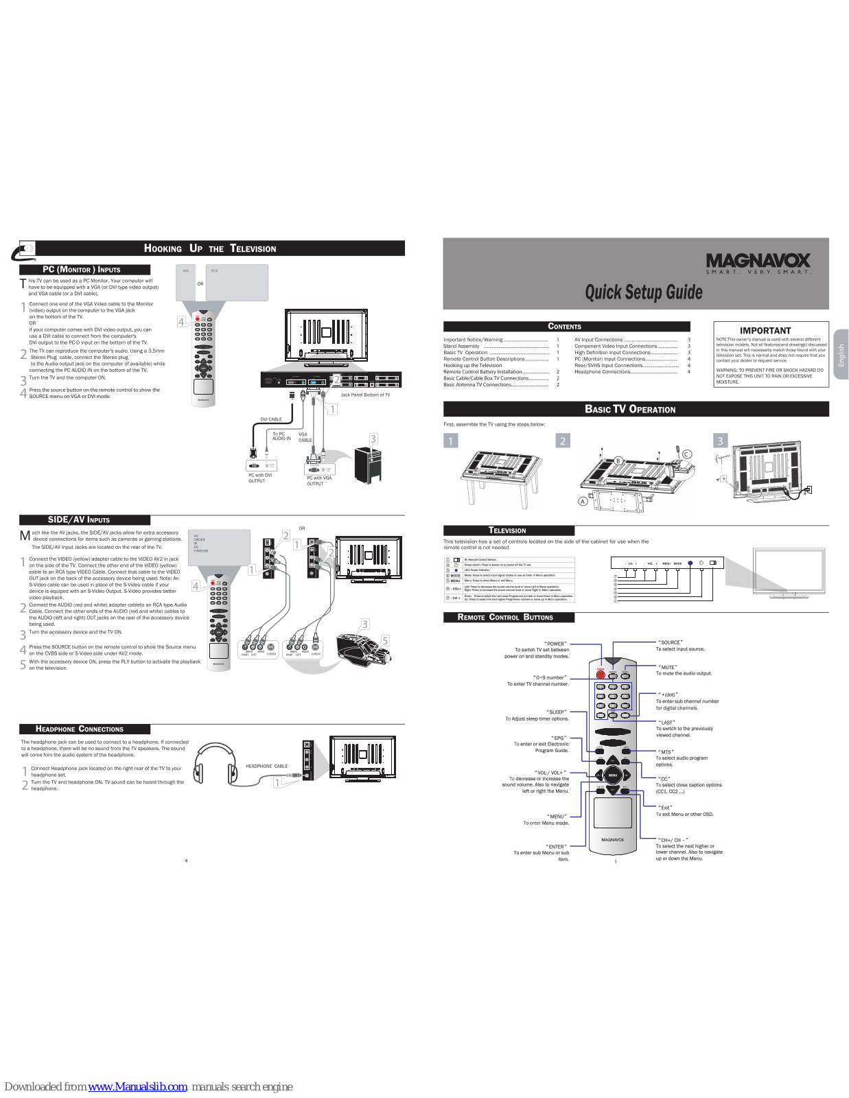 Magnavox 42MF230A/37B, 42MF230A Quick Setup Manual