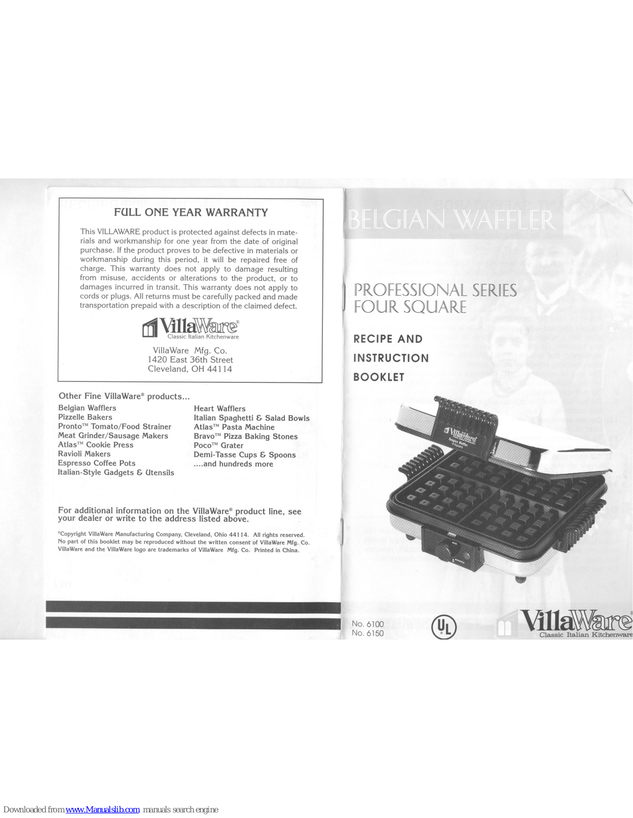 Villaware V6100, V6150, 6100, 6150 Recipe And Instruction Booklet