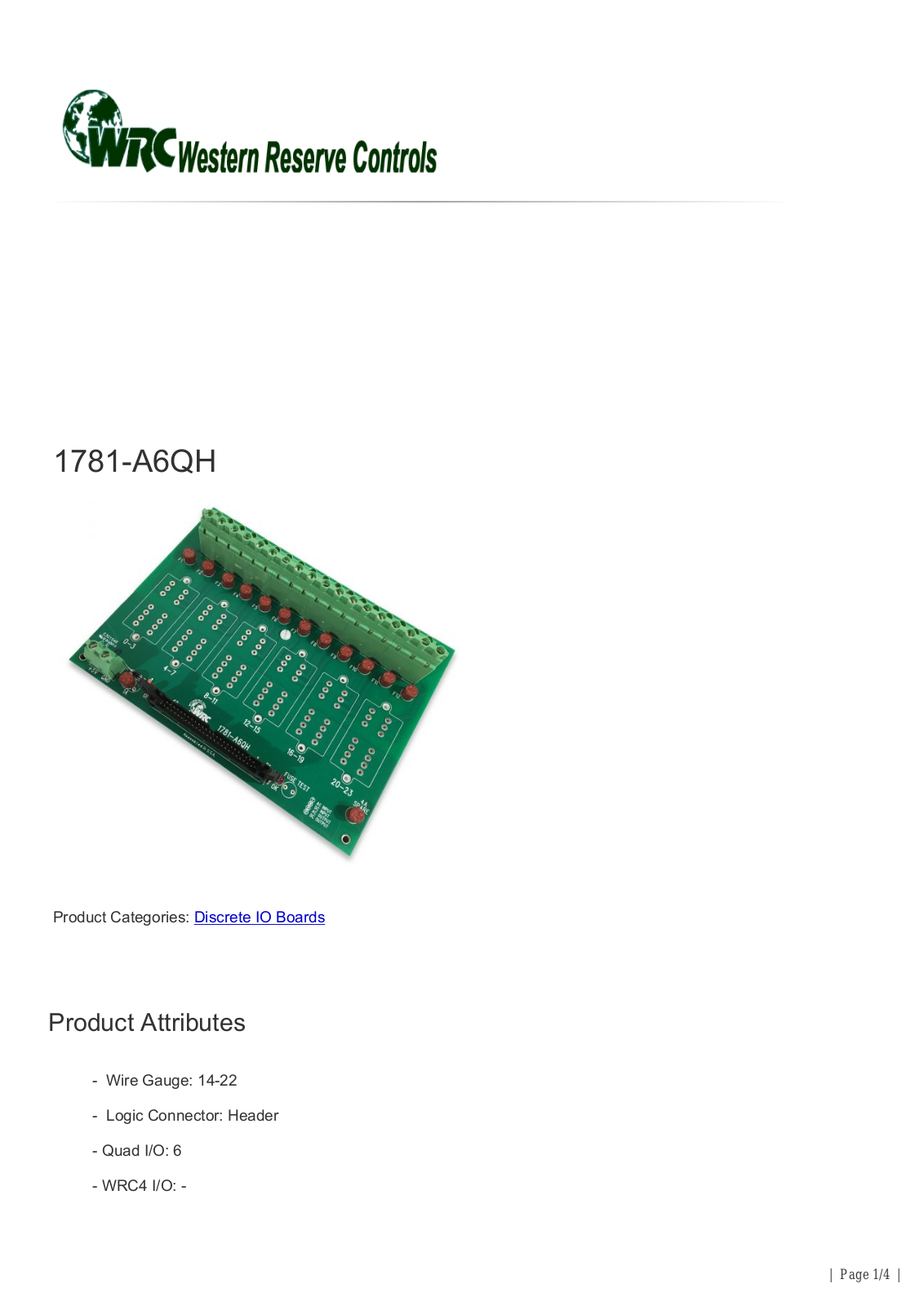 Western Reserve Controls 1781-A6QH Data Sheet