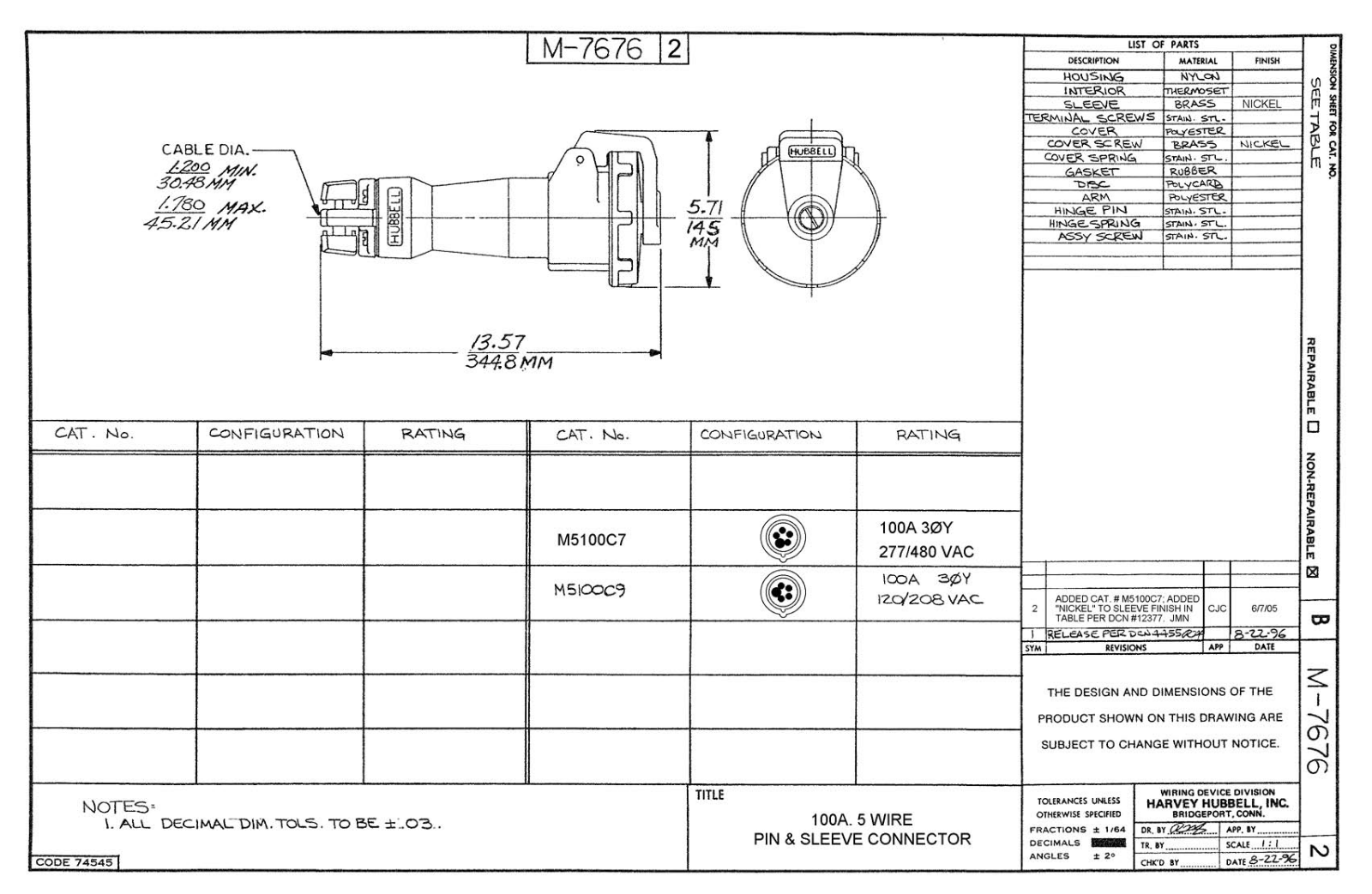 Hubbell M5100C7 Reference Drawing