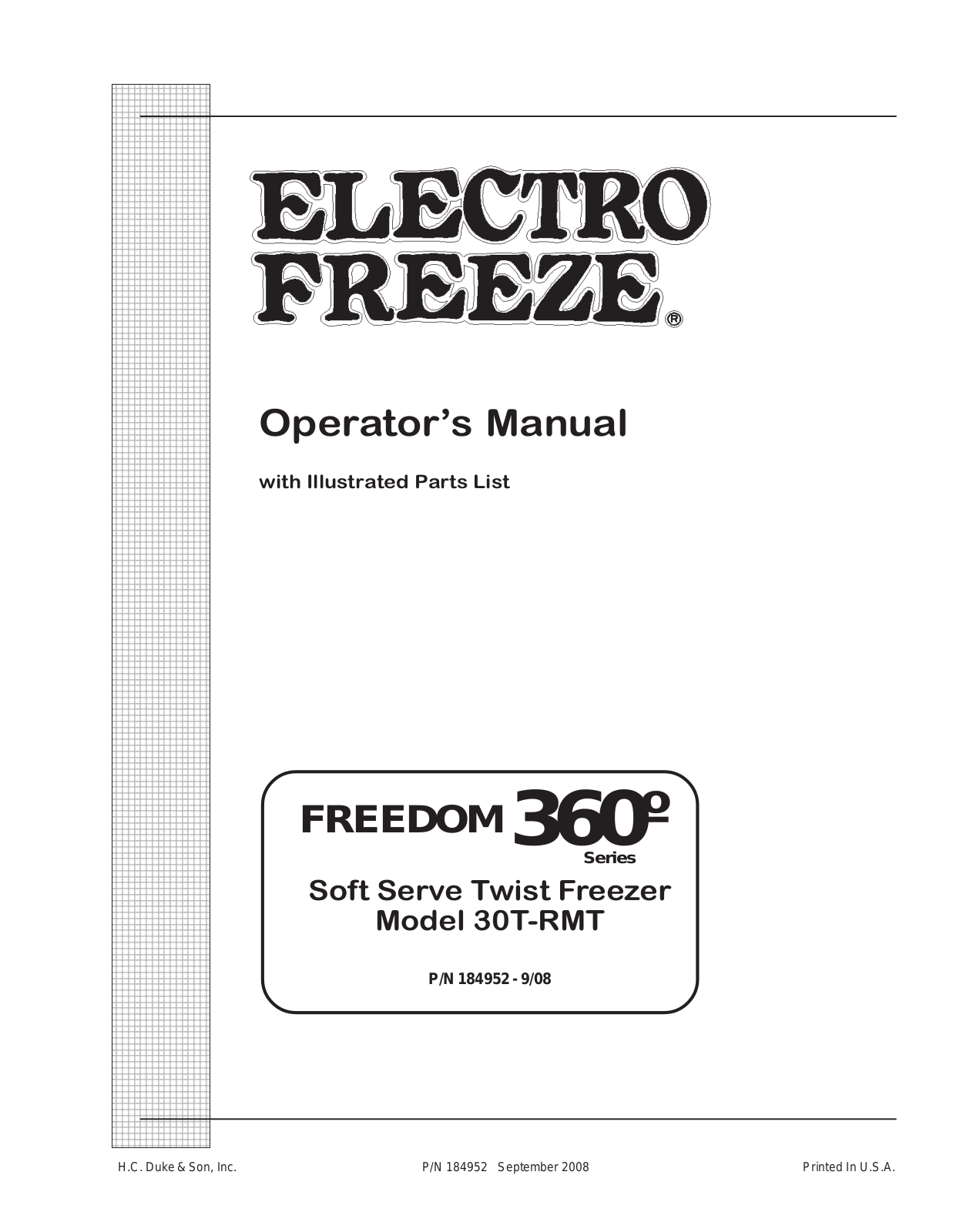 Electro Freeze 30TRMT Installation  Manual