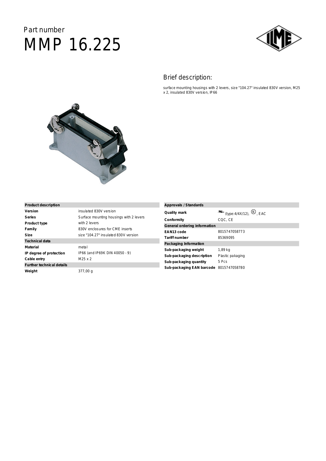 ILME MMP-16.225 Data Sheet