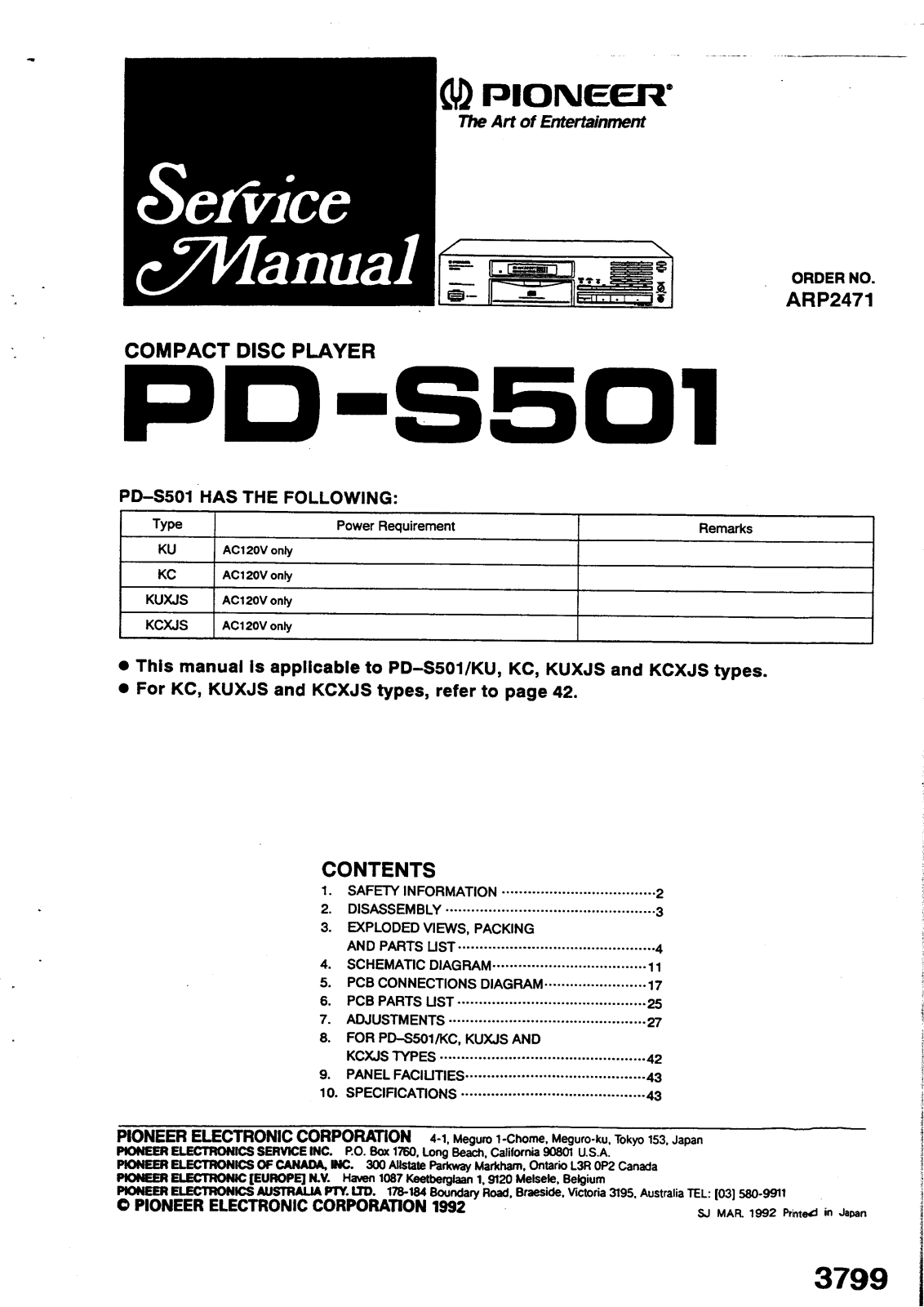 Pioneer PDS-501 Service manual