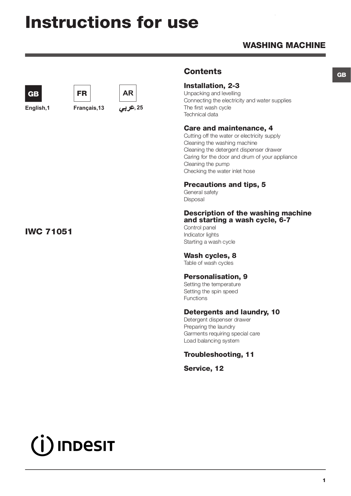 INDESIT IWC 71051 C ECO EX User Manual