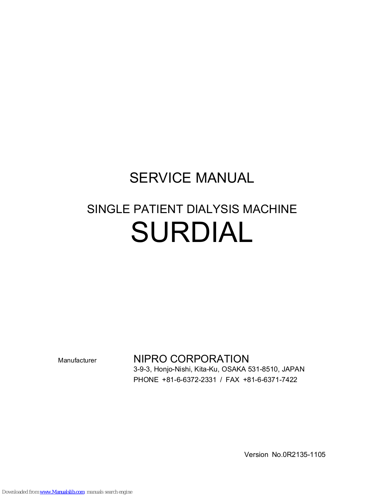 Nipro SURDIAL Service Manual