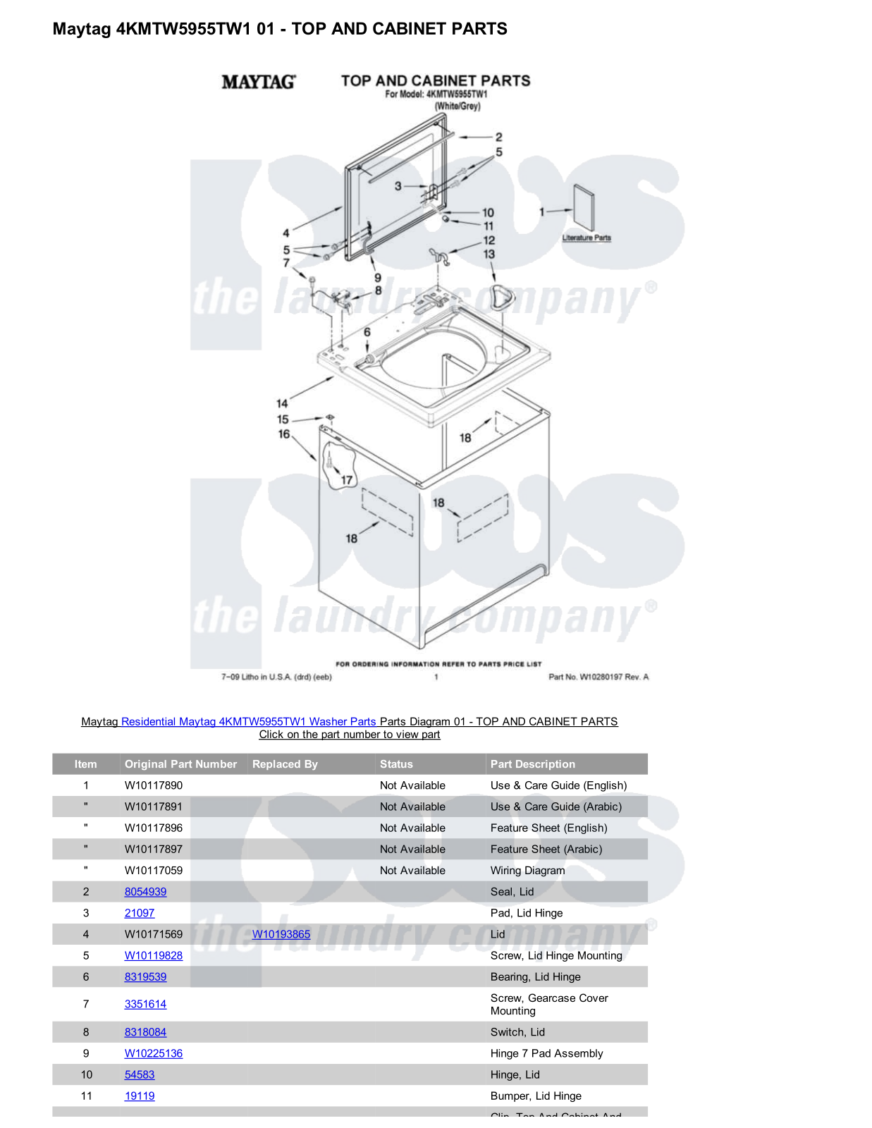 Maytag 4KMTW5955TW1 Parts Diagram