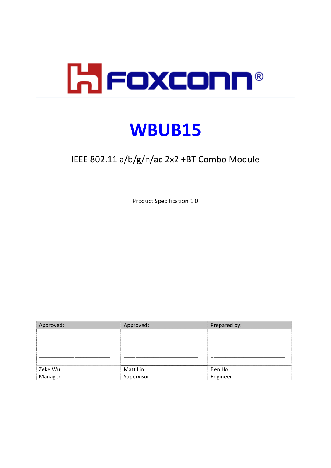 HON HAI PRECISION IND WBUB15 Users Manual