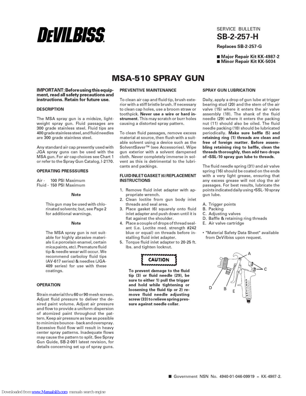 DeVilbiss MSA-510 Service Bulletin