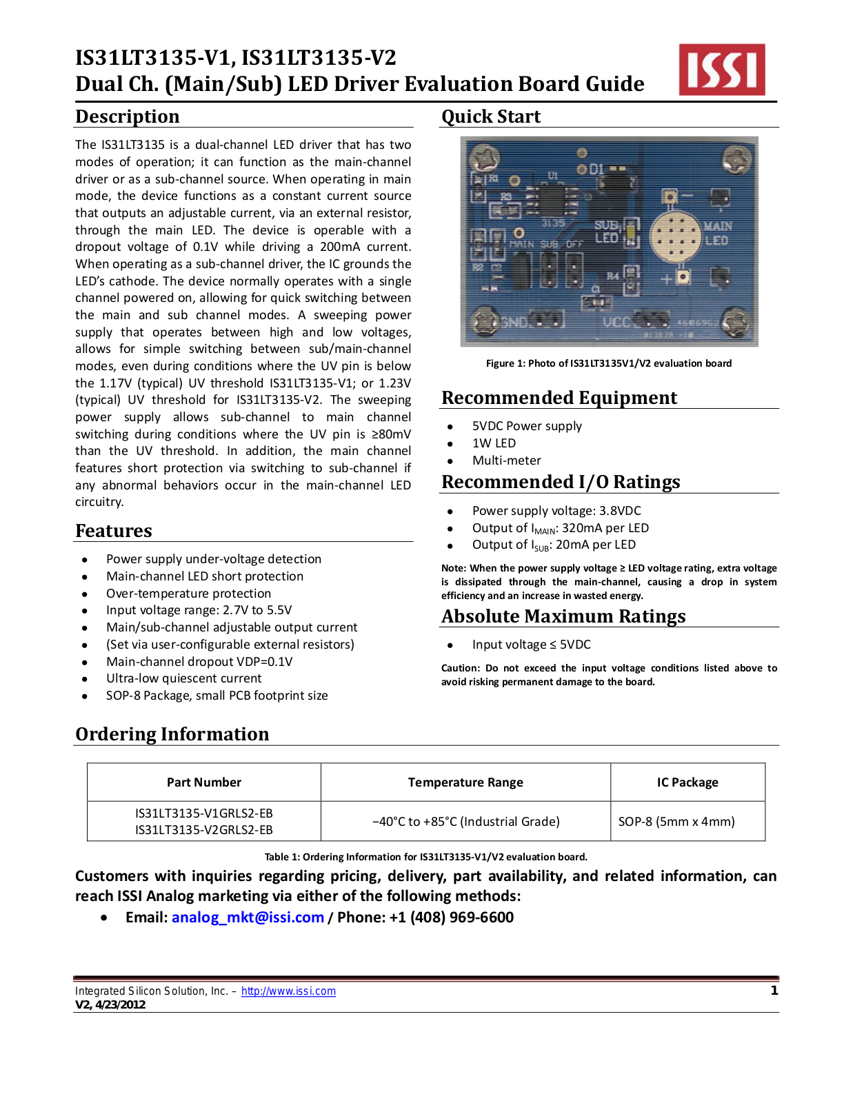 ISSI IS31LT3135-V1, IS31LT3135-V2 User Manual