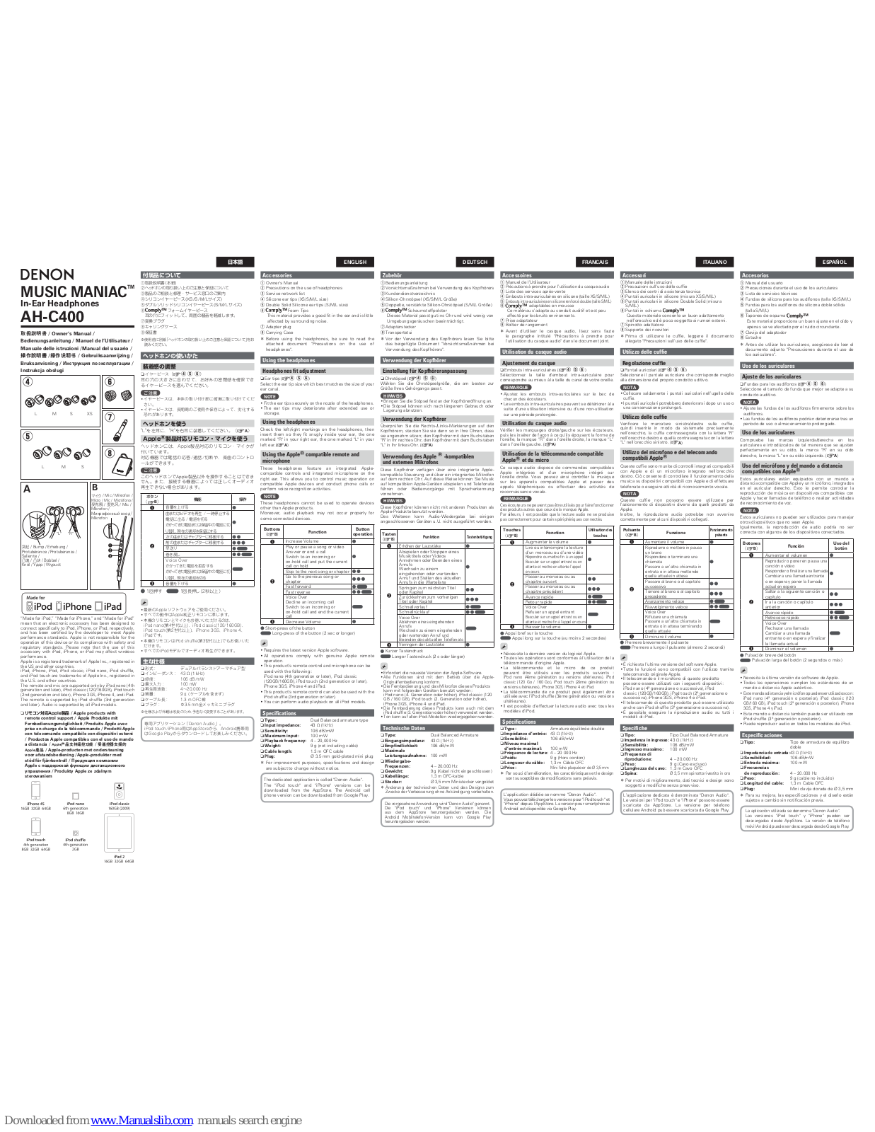 Denon MUSIC MANIAC AH-C400 Owner's Manual