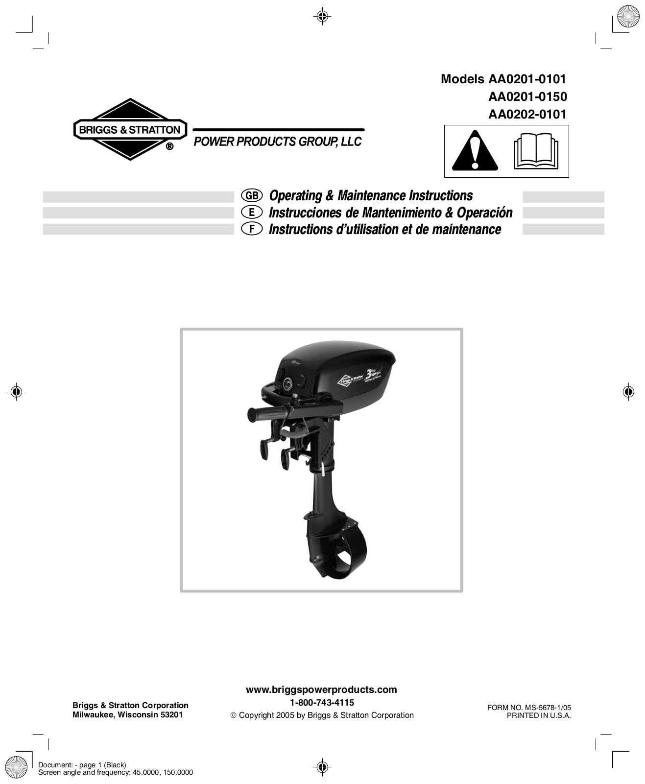 Briggs & Stratton AA0202-0101 User Manual