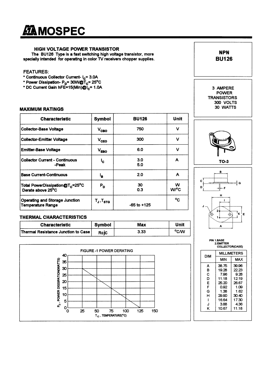 MOSPEC BU126 Datasheet