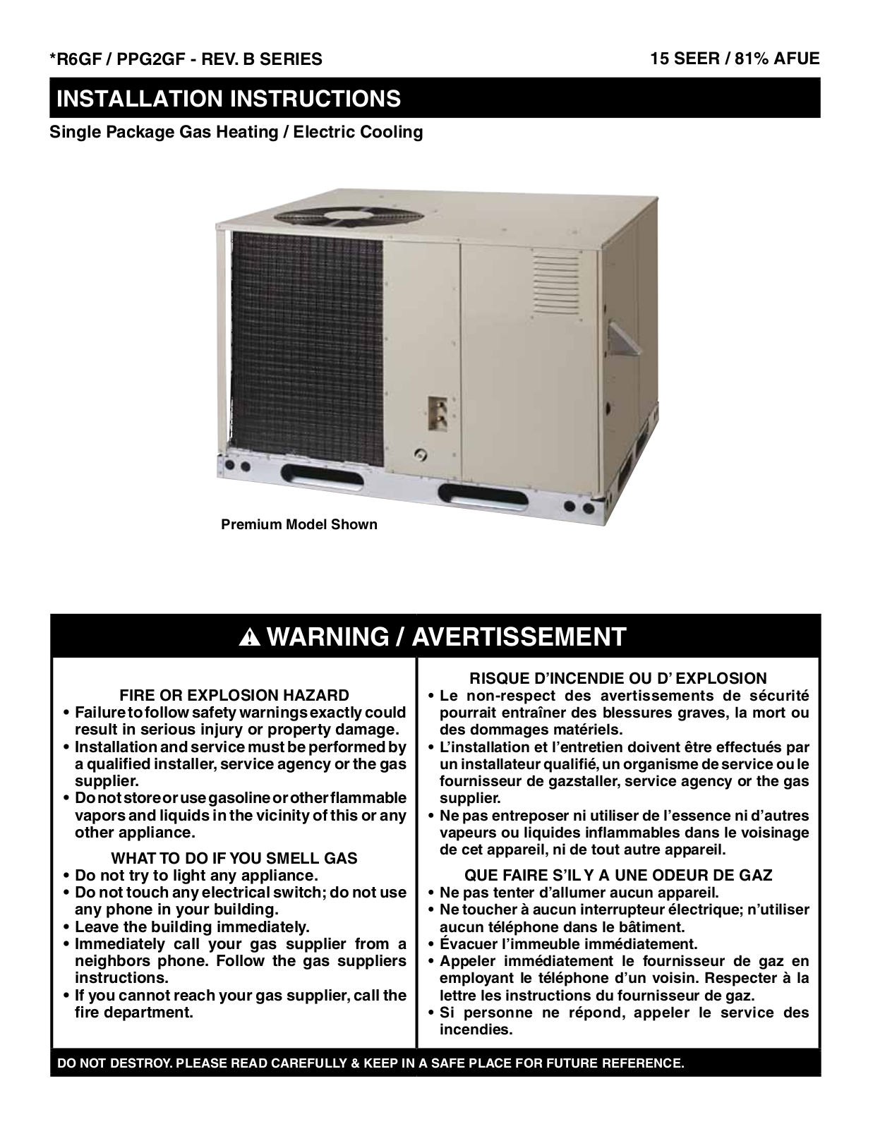 Nordyne r6gf, ppg2gf Installation Instruction