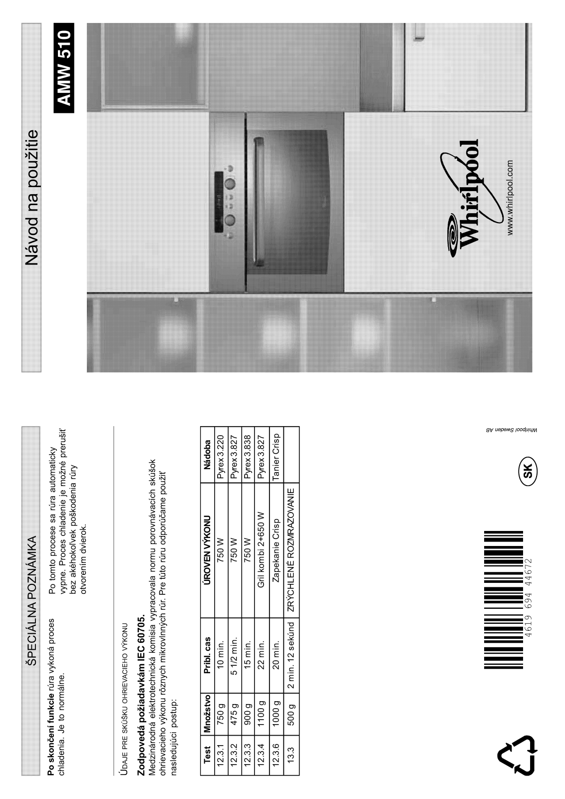 WHIRLPOOL AMW 510 IX User Manual