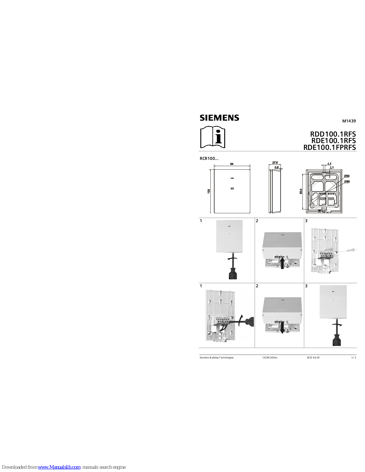 Siemens RCR100,RDD100.1RFS,RDE100.1RFS,RDE100.1FPRFS Series Manual