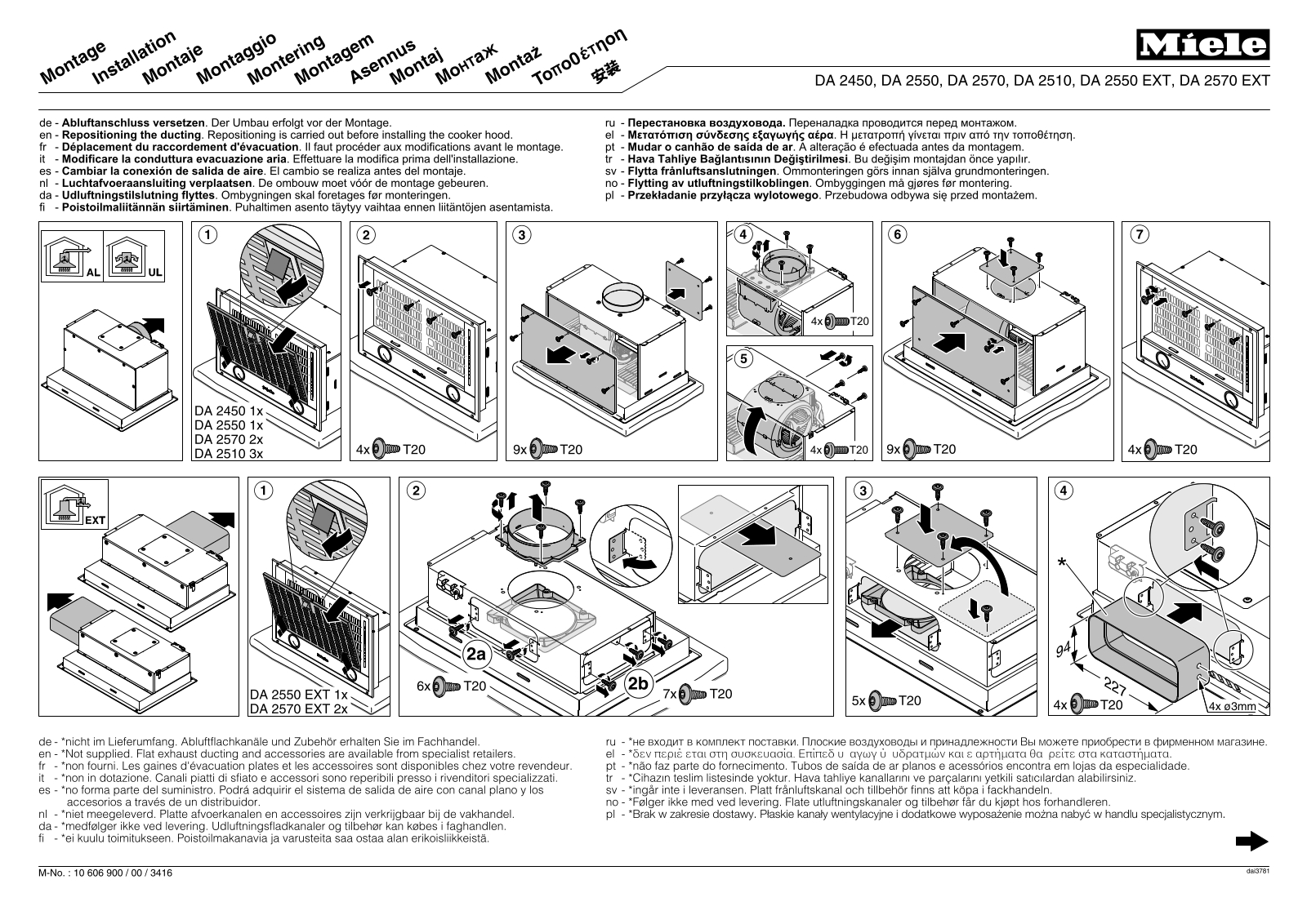 Miele DA 2360 EXT, DA 2550, DA 2390, DA 2390 EXT, DA 2570 assembly plan