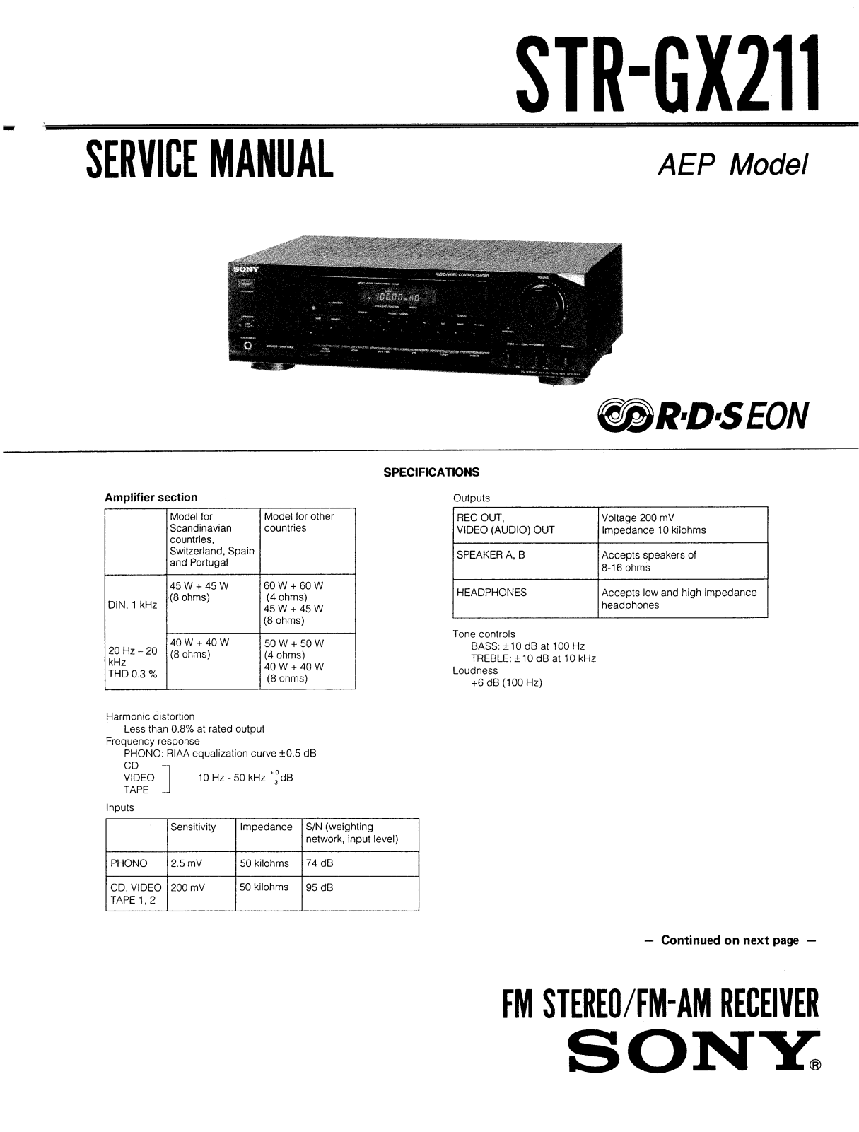 Sony STRGX-211 Service manual