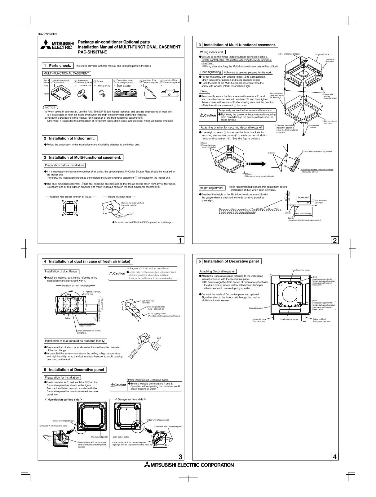 Mitsubishi PAC-SH53TM-E Installation Manual