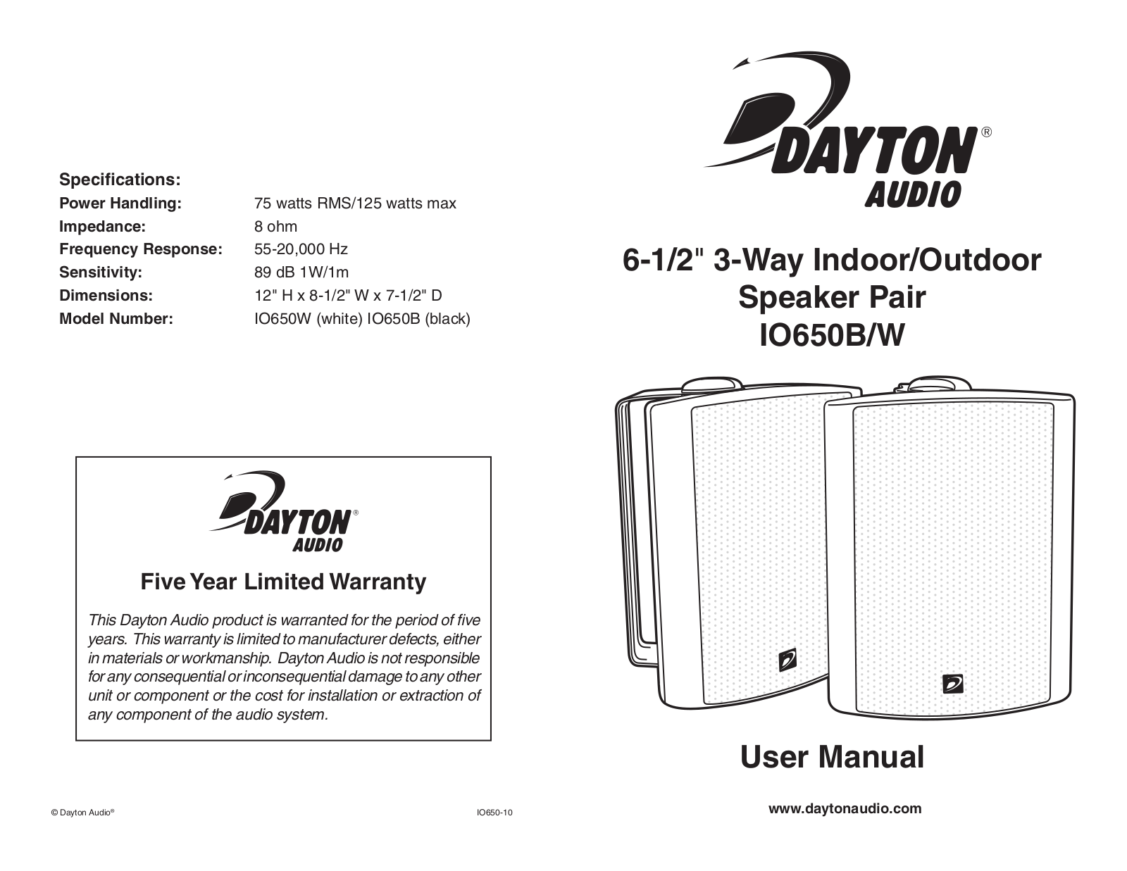 Dayton io650b, io650w User Manual