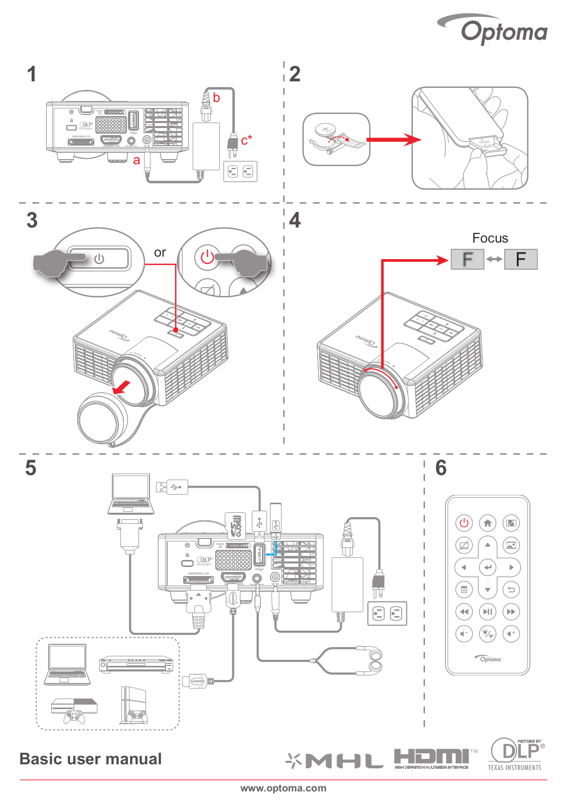 Optoma E1P2A215E1Z1 Quick Start Guide