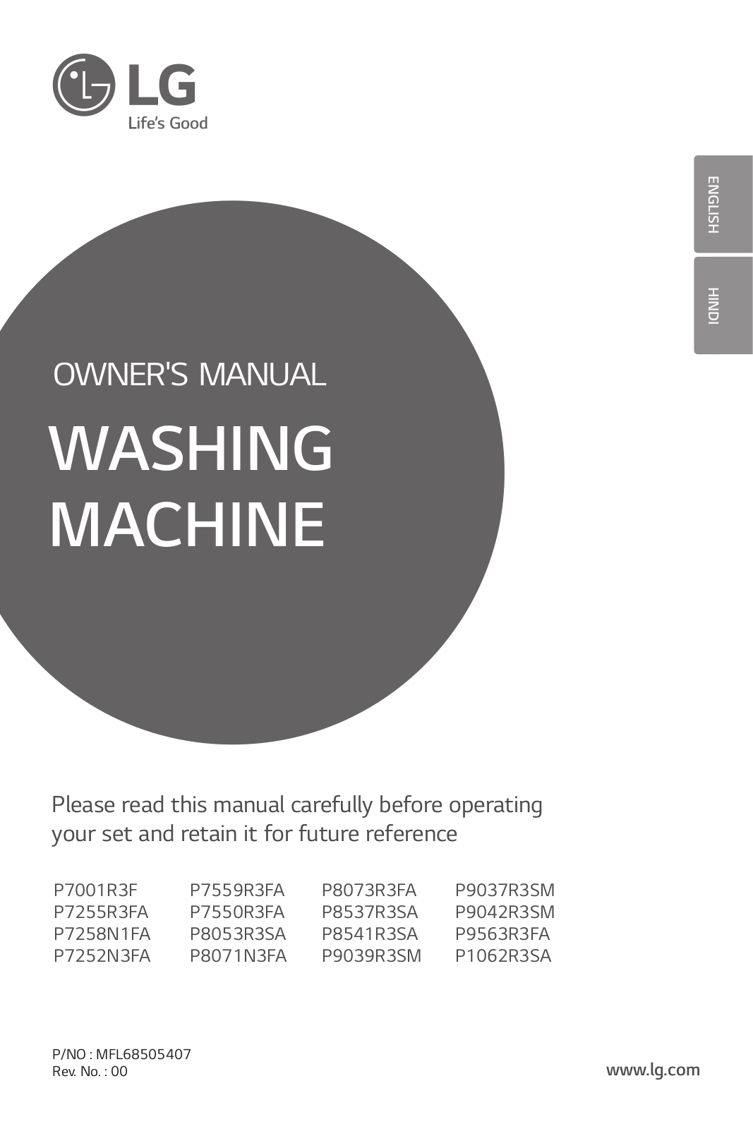 LG P8053R3SA, P8537R3SA, P9042R3SM, P8073R3FA, P1062R3SA Owner’s Manual