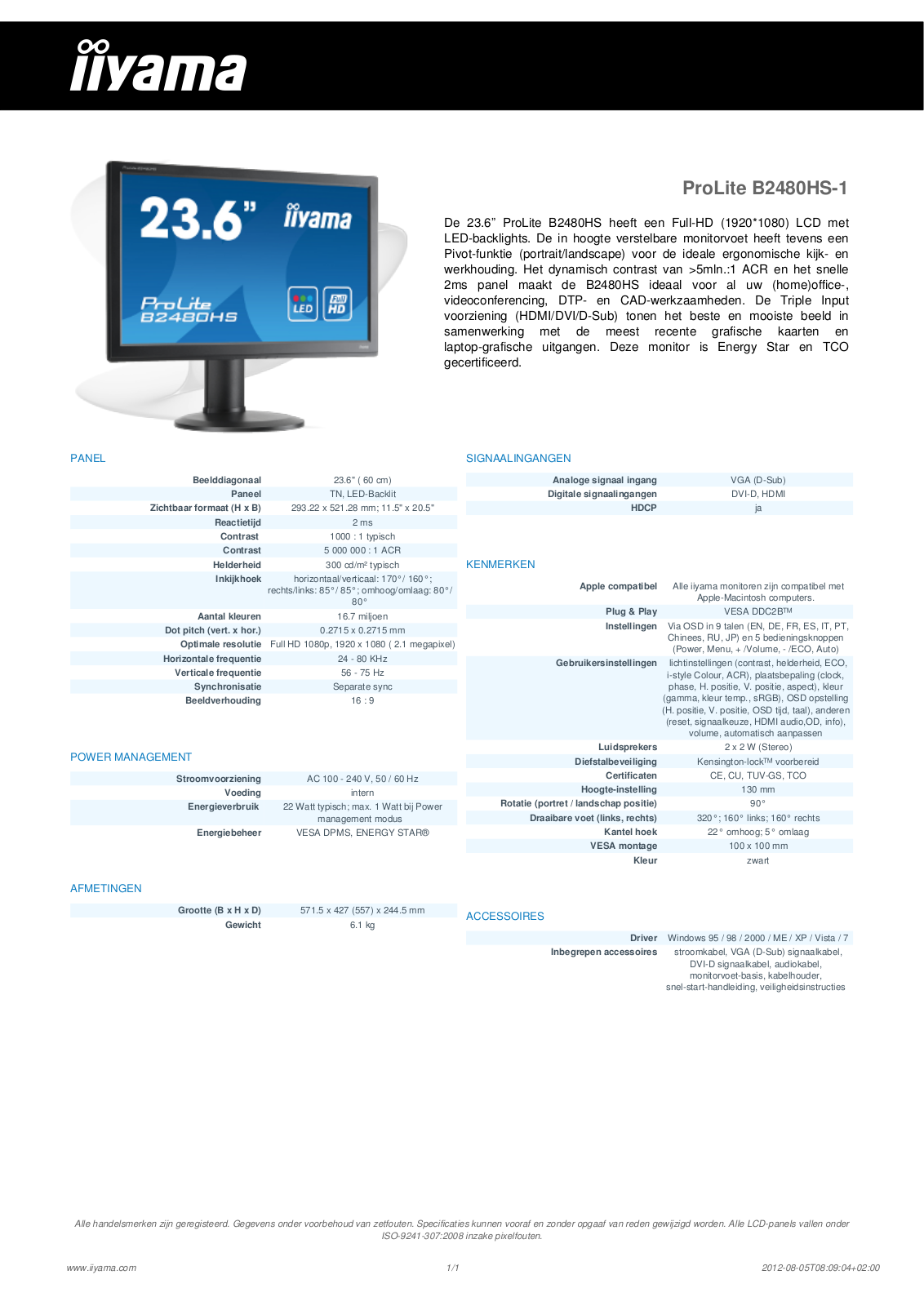 Iiyama PROLITE B2480HS User Manual