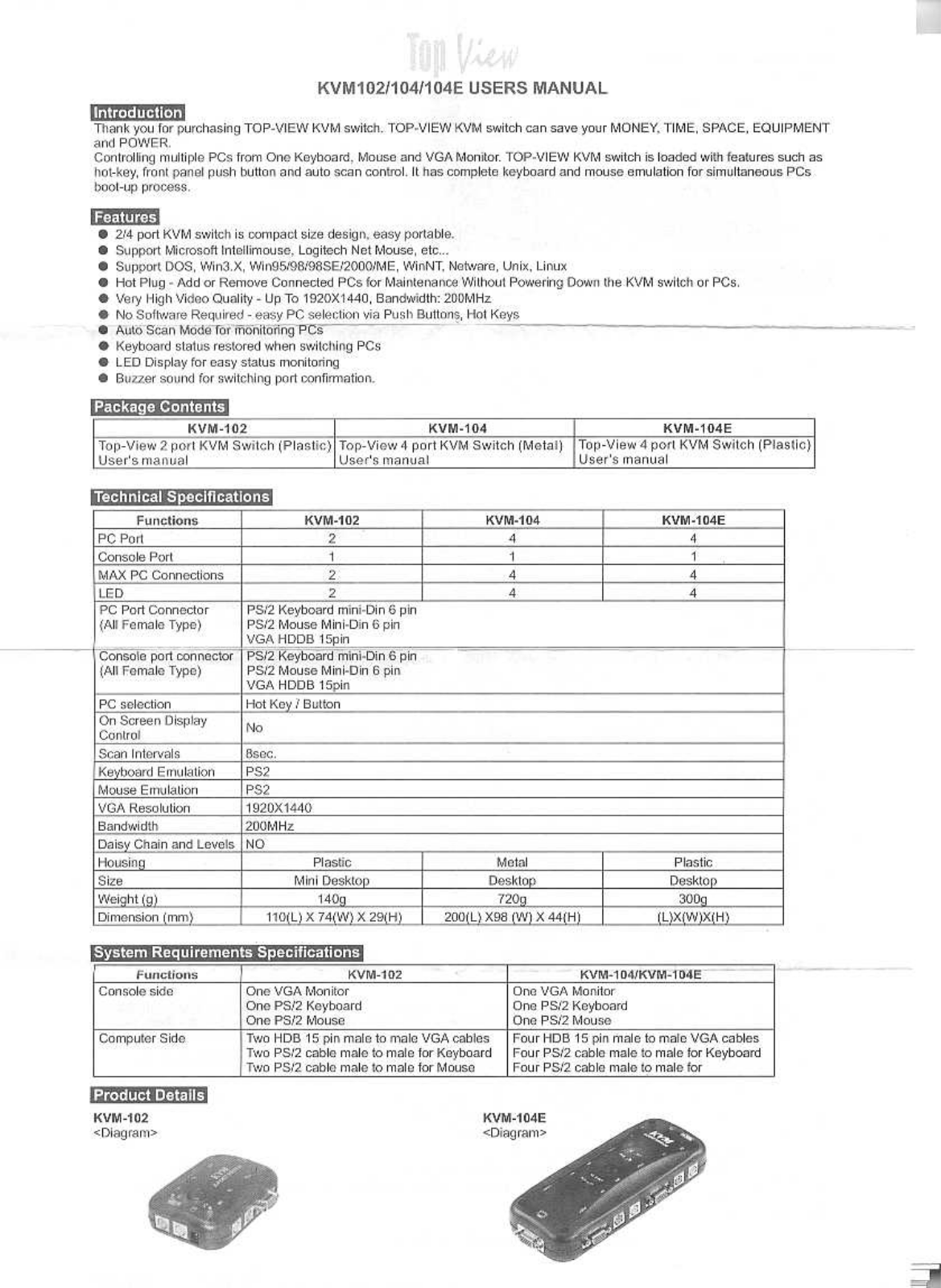 QVS KVM102, KVM-104, KVM104E User Manual