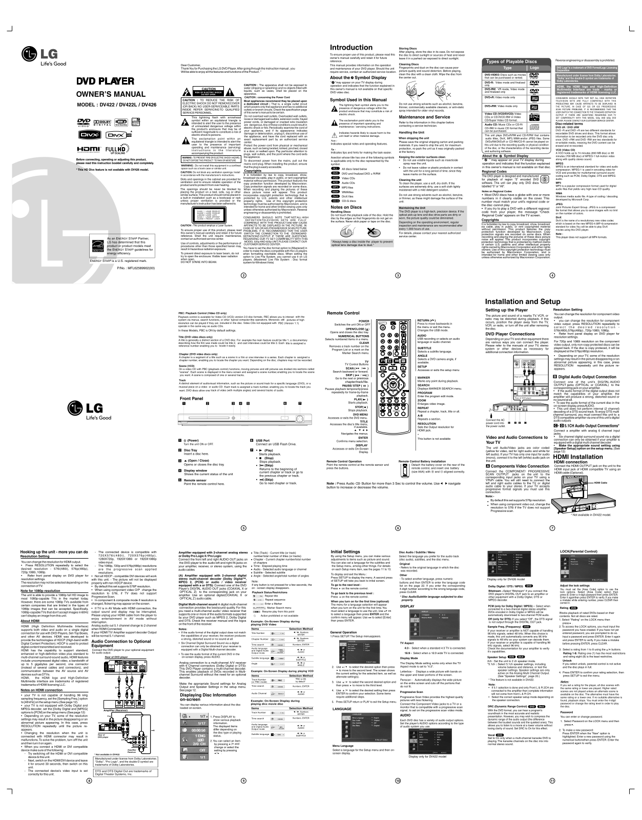 LG DV426H-P Owner’s Manual