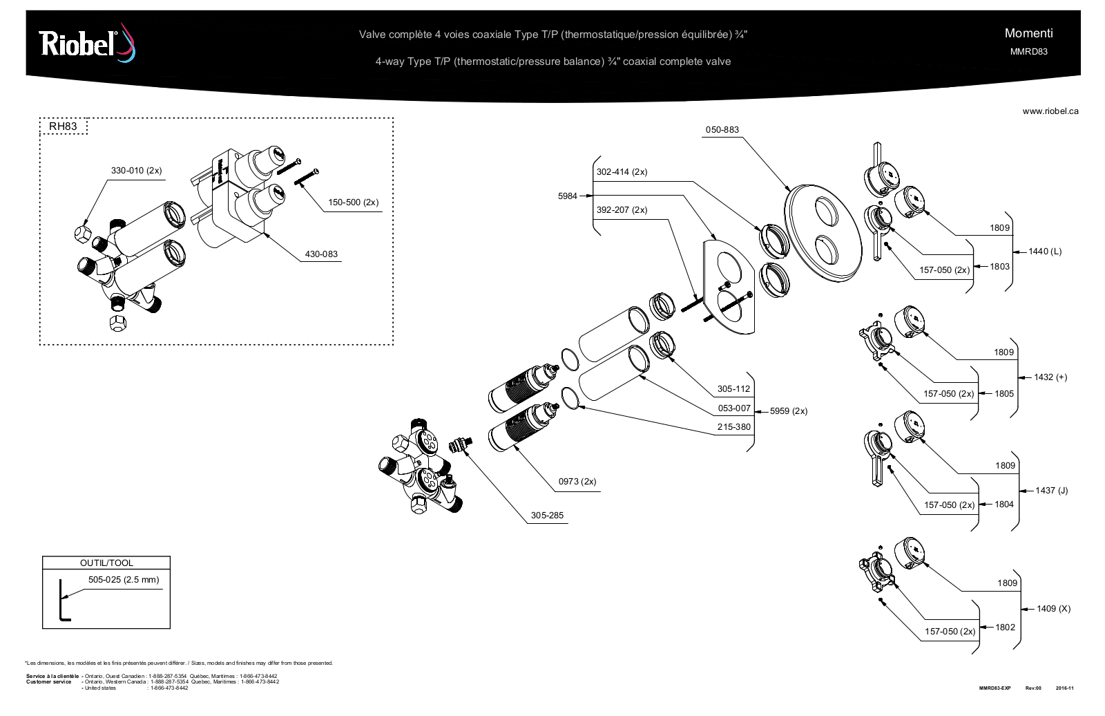 Riobel MMRD83LC, MMRD83BN, MMRD83PN, MMRD83CBK, MMRD83C Part List - ManualMachine.com