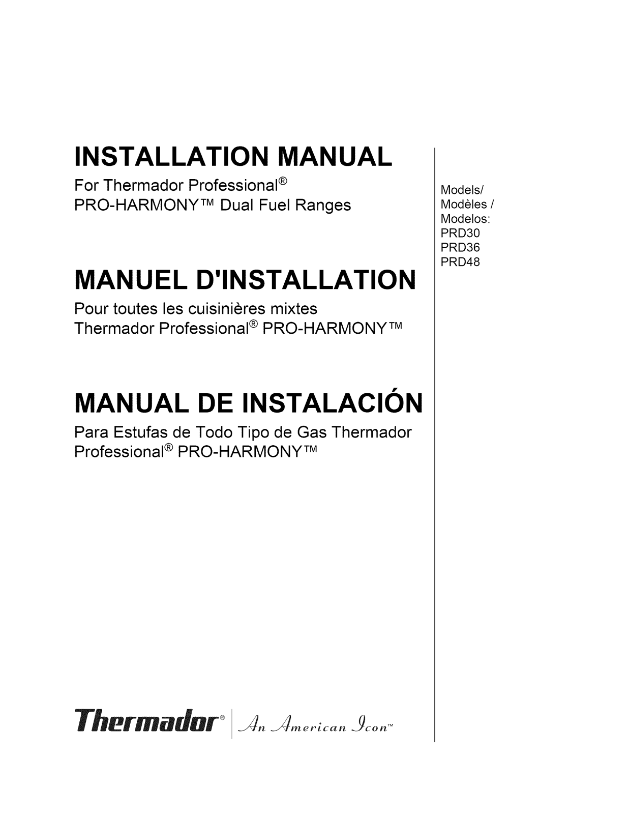 Thermador PRD486GDHU/01, PRD486GDHC/07, PRD486GDHC/05, PRD486GDHC/06, PRD486GDHC/04 Installation Guide