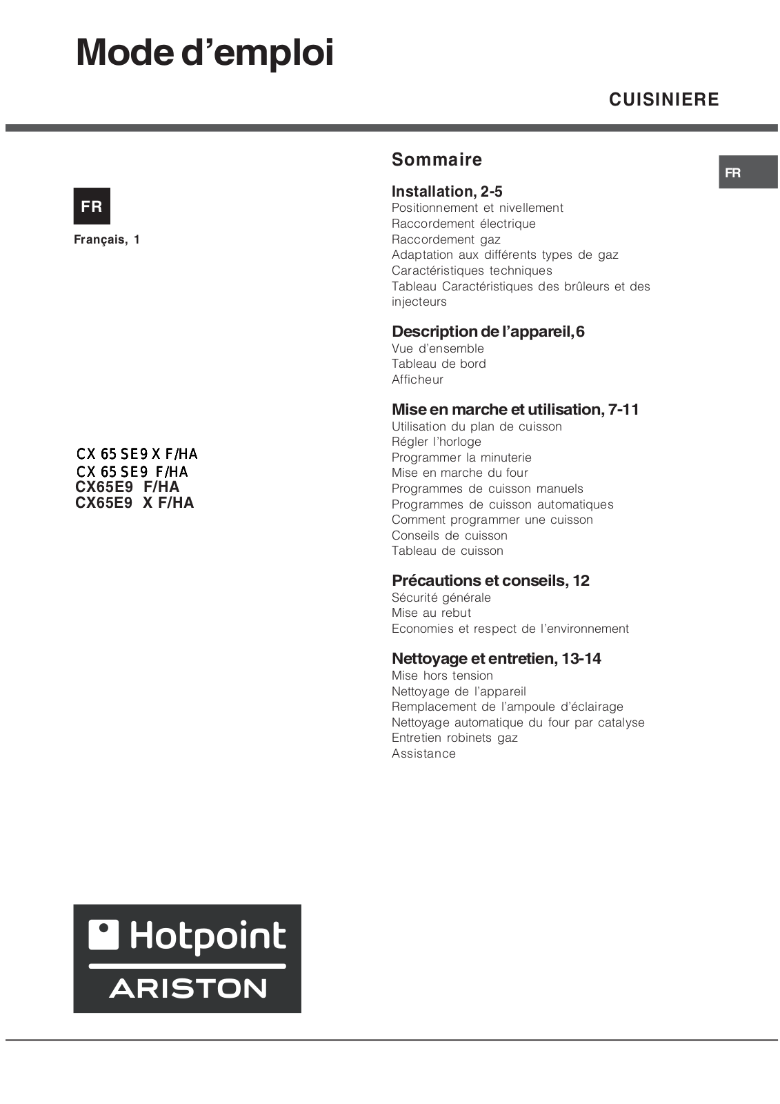 Hotpoint CX65SE9 User Manual