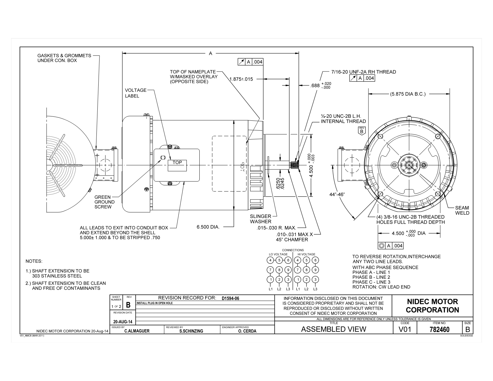 US Motors EE283, EE515, EE516, EE661, EE706 Dimensional Sheet