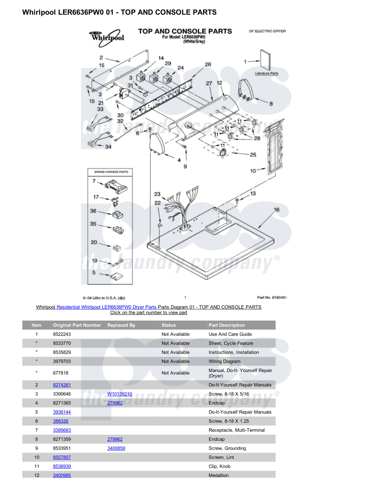 Whirlpool LER6636PW0 Parts Diagram