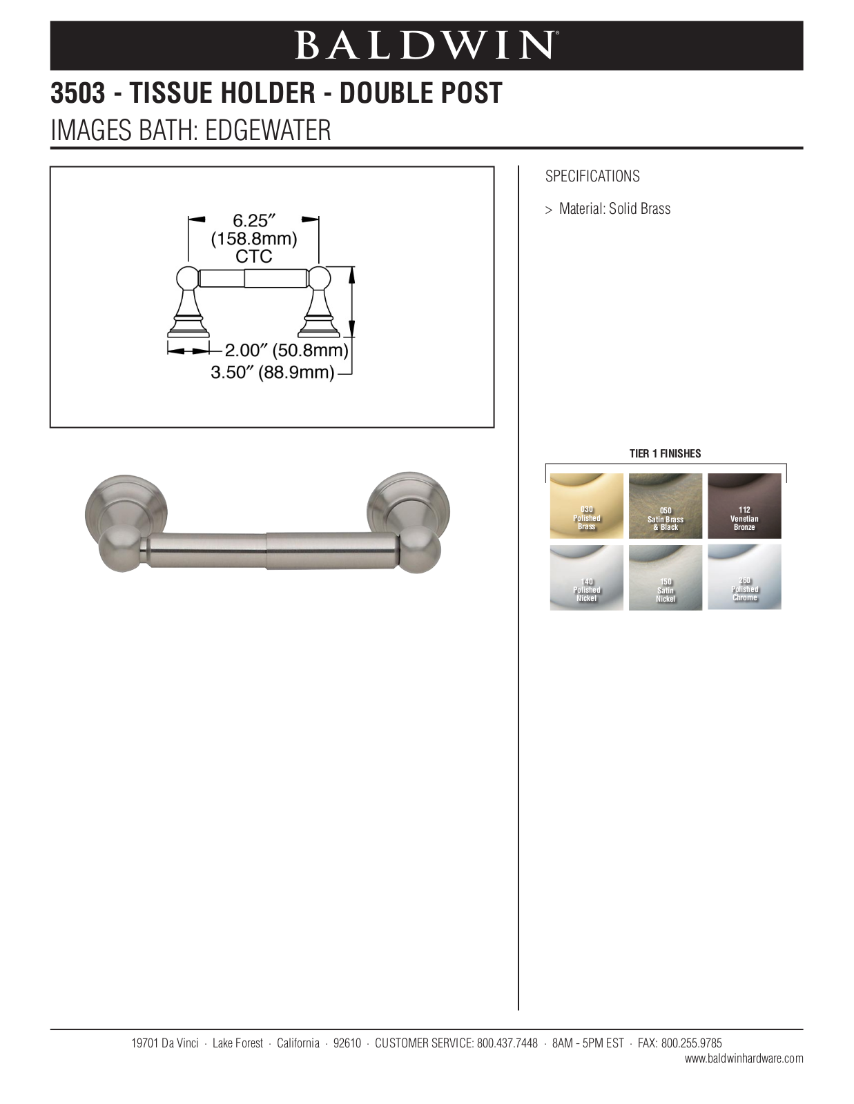 Baldwin Edgewater Tissue Holder User Manual