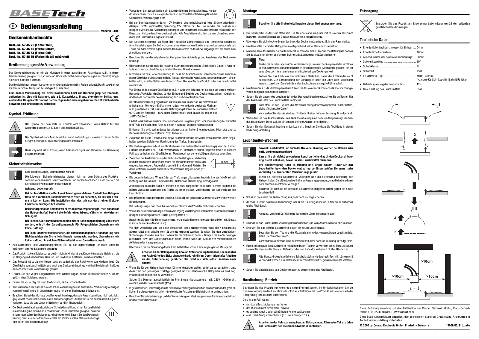 Basetech 57 45 29, 57 45 41, 57 45 53, 57 45 65 User guide