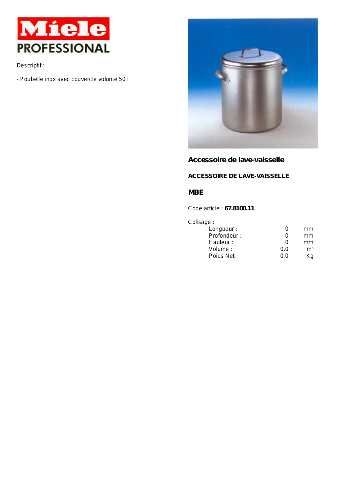 MIELE MBE DESCRIPTIF User Manual