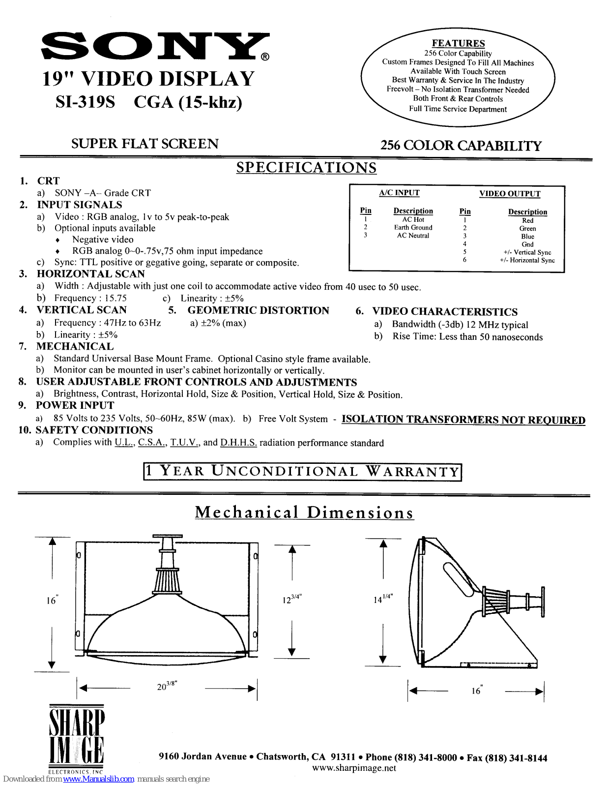 Sony SI-319S Troubleshooting Manual