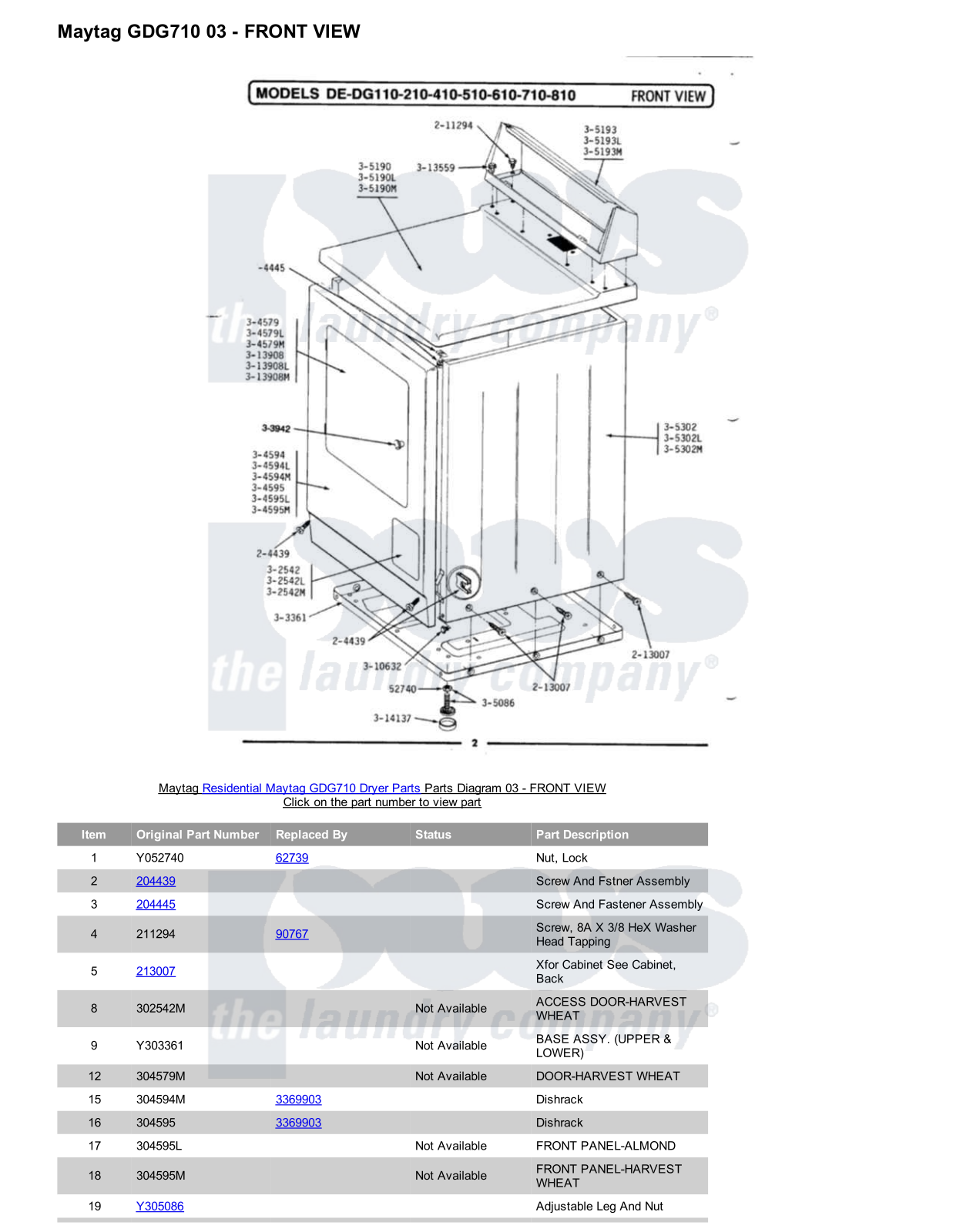 Maytag GDG710 Parts Diagram