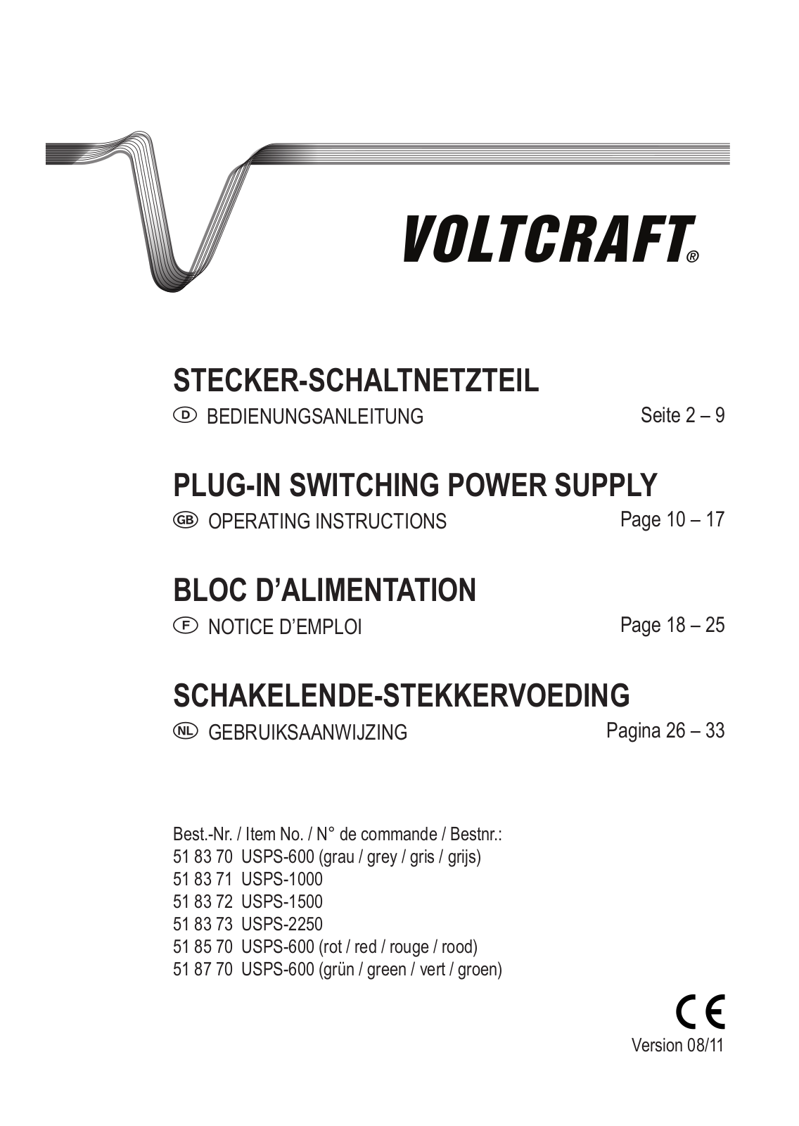 VOLTCRAFT USPS-600, USPS-1000, USPS-1500, USPS-2250 User guide